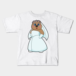 Bear as Bride with Wreath of Flowers Kids T-Shirt